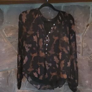 Rails Black and Brown Sheer Blouse